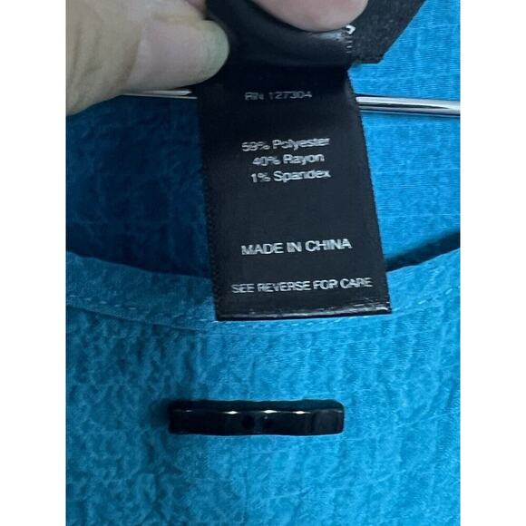 Ali Miles Lagenlook Artsy Blue Asymmetrical Hem Crinkle Tunic Top Sz Large - Picture 3 of 9